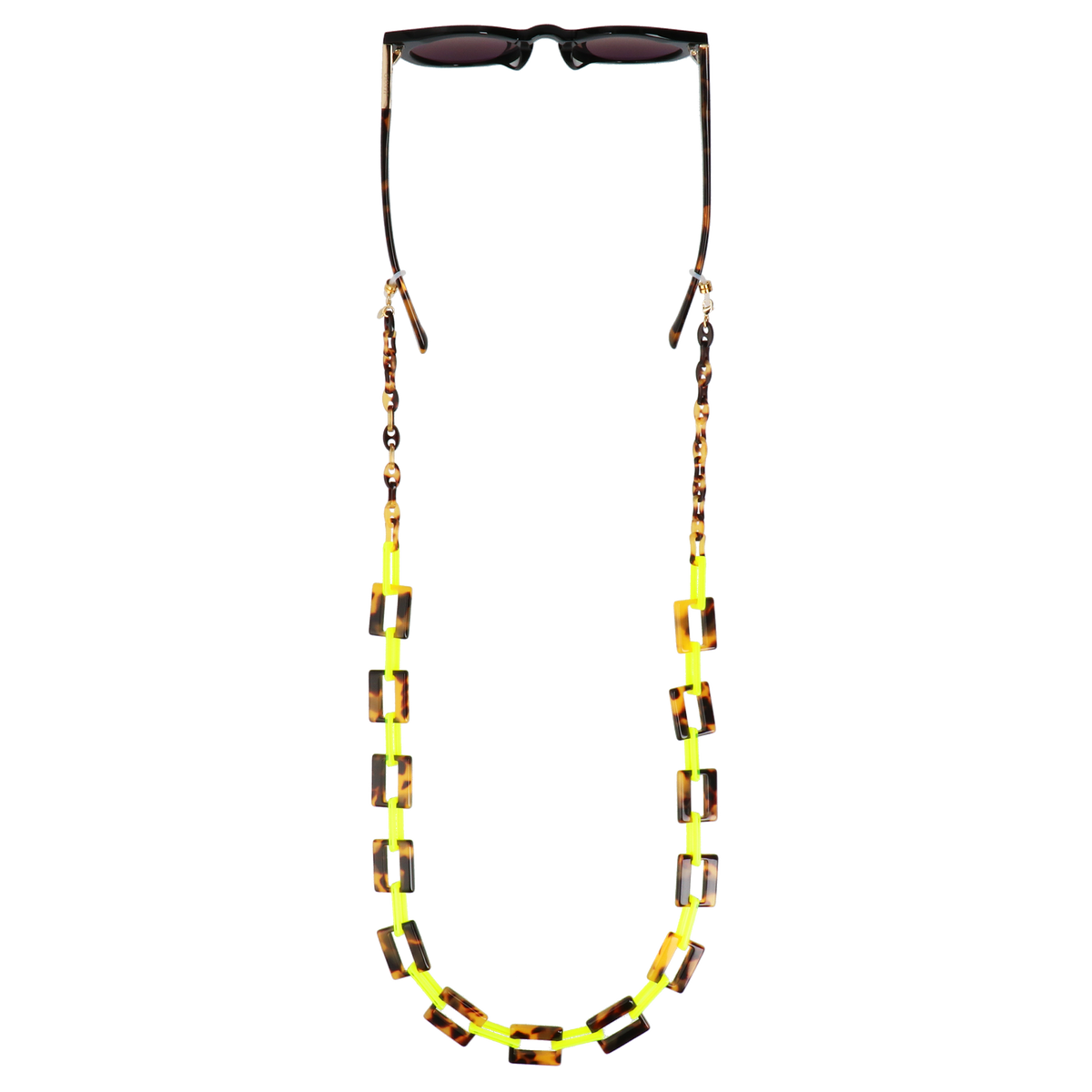 GOSH Accessories 3WAYグラスチェーン コハク×レモン（GAG-001-01）サングラスに付けたグラスチェーン使いのイメージ｜メガネチェーン・メガネコード・ネックレス