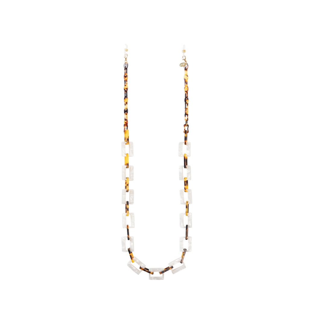 GOSH Accessories 3WAYグラスチェーン スノー×コハク（GAG-001-13）全体写真｜メガネコードにもネックレスにもなる3WAYチェーン