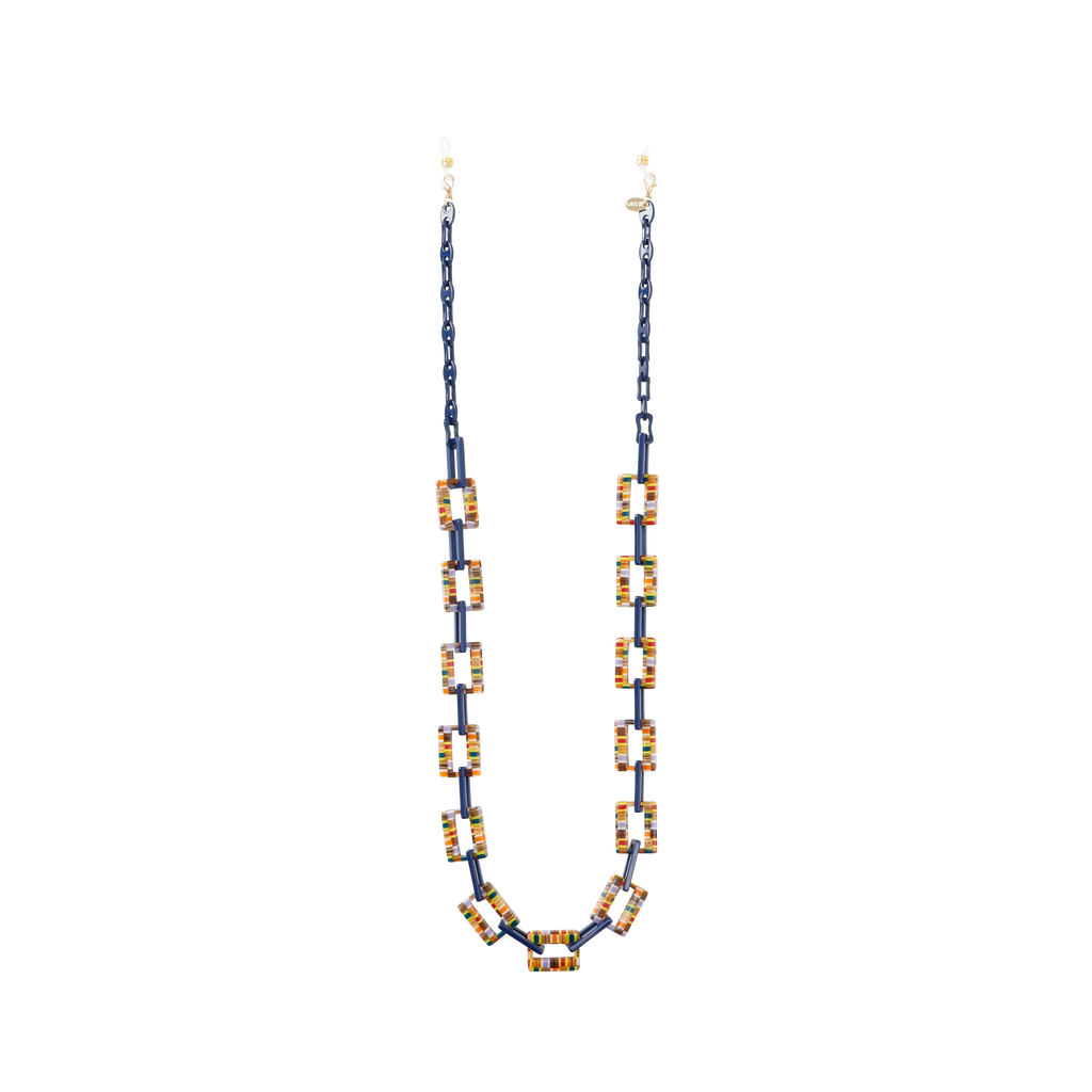 GOSH Accessories 3WAYグラスチェーン イエローブロック×ネイビー（GAG-001-18）全体写真｜メガネコードにもネックレスにもなる3WAYチェーン