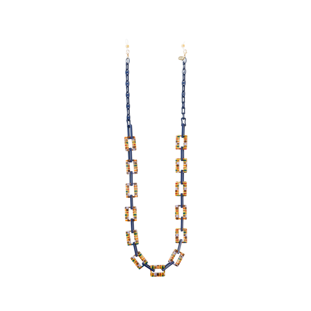 GOSH Accessories 3WAYグラスチェーン イエローブロック×ネイビー（GAG-001-18）全体写真｜メガネコードにもネックレスにもなる3WAYチェーン