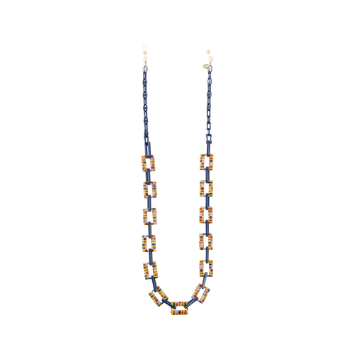 GOSH Accessories 3WAYグラスチェーン イエローブロック×ネイビー（GAG-001-18）全体写真｜アセテートのメガネチェーン・ネックレス