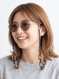 GOSH Accessories 3WAYグラスチェーン イエローブロック×ネイビー（GAG-001-18）メガネに付けて着用したイメージ｜アセテートのメガネチェーン・ネックレス